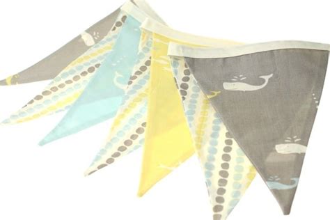 whales blue yellow grey organic fabric pennant bunting