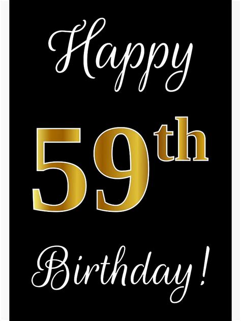 Elegant Faux Gold Look Number Happy 59th Birthday Black