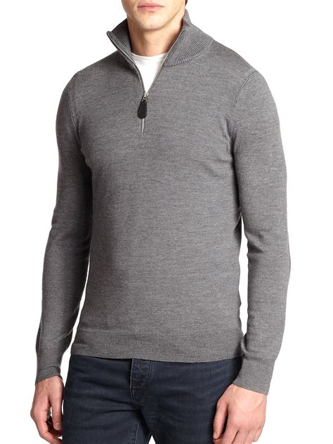 Lyst Burberry Drummond Wool Half Zip Sweater In Gray For Men
