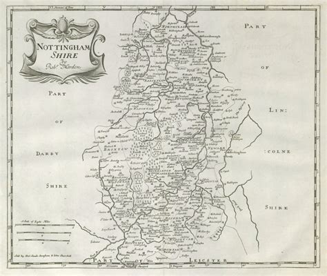 Antique County Map Of Nottinghamshire By Badeslade And Toms 1742 Old
