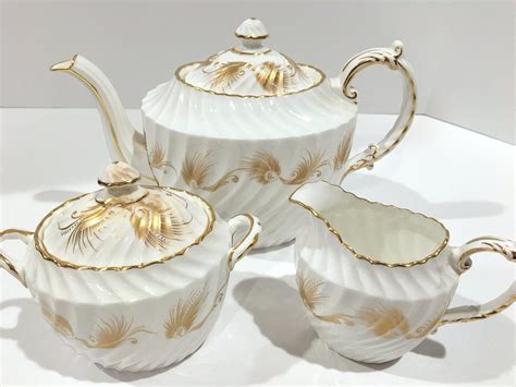 Aynsley Teapot English Teapot Gold White Teapot Creamer Sugar Teapot