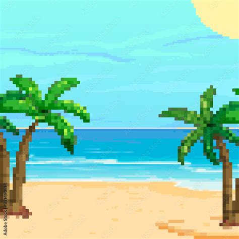 Pixel Background For Summer Vacationsummer Beach Game Background