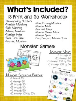 Monster Math Kindergarten Math Worksheets by Teaching with Ninjanuity