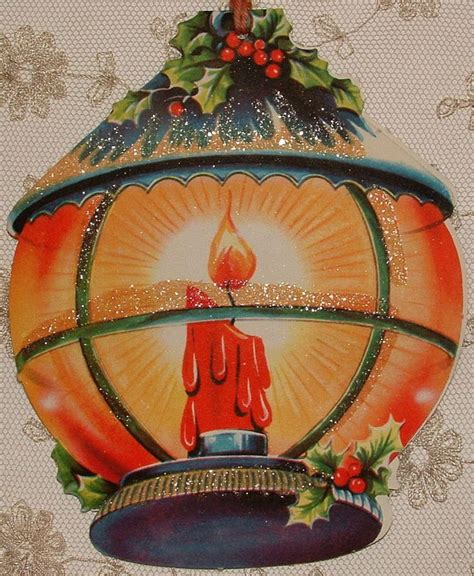 Unused Glittered Double Sided Lantern 40s Vintage Christmas