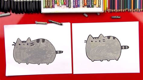1) draw a rectangle that will define the conditional proportions and boundaries of the chosen drawing. How To Draw The Pusheen Cat - Art For Kids Hub