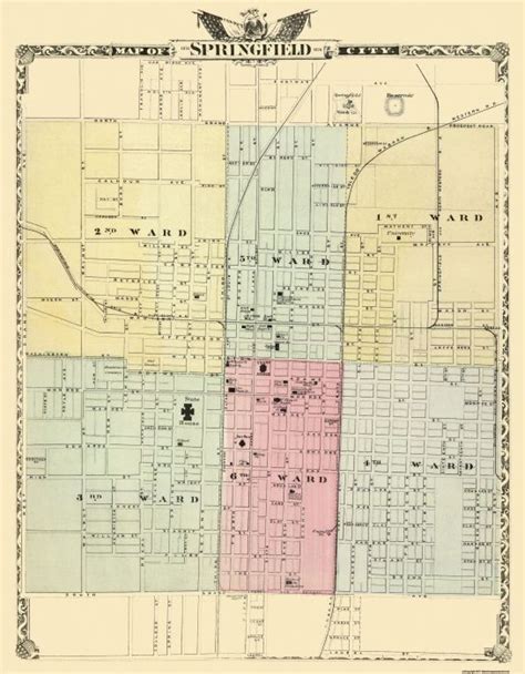 Old City Map Of Springfield Illinois Warner 1876 Springfield City