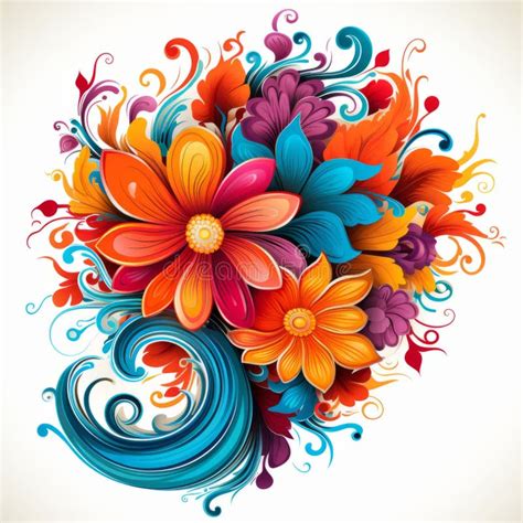 Colorful Flowers On A White Background Stock Illustration