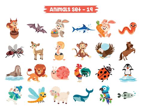 Set Of Cute Cartoon Animals 21810841 Vector Art At Vecteezy