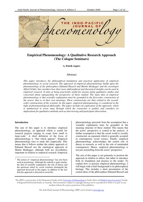 The phenomenological study was deployed to address 2 research questions by interviewing a purposive sample of 23 executives (7 it leaders, 10 cfos, and 6 ceos) . (PDF) Empirical Phenomenology: A Qualitative Research ...