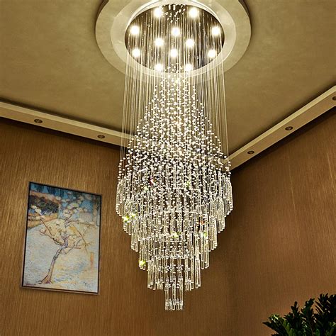Luxury Large Foyer Chandelier Modern 12 Lights Crystal Round Raindrop
