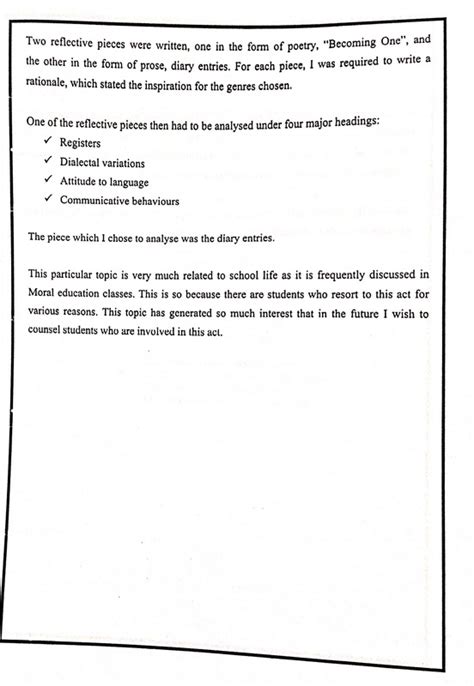 Example Of Reflection 2 English Sba Edited Notes For Csec English