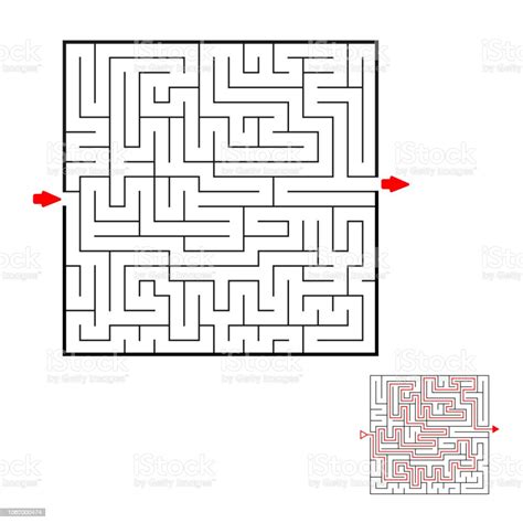 Square Black Labyrinth On White Background Children Maze Game For Kids