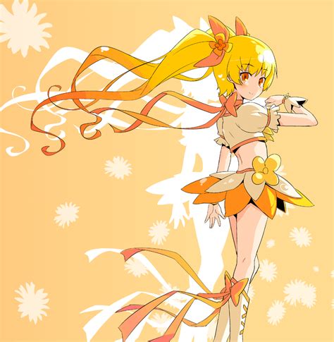 Safebooru Blonde Hair Boots Cure Sunshine From Behind Hair Ribbon Heartcatch Precure Kneepits
