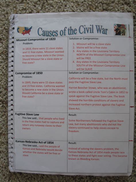 Causes Of The Civil War Worksheet Answers