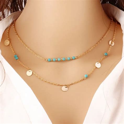 Multi Layered Necklace Metal Pendant Necklace Fashion Crystal Sequins Necklace Femininity Trend