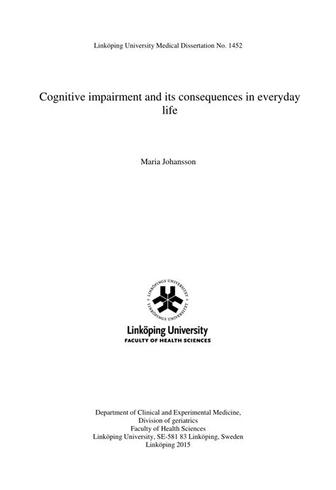 Pdf Cognitive Impairment And Its Consequences In Everyday Life