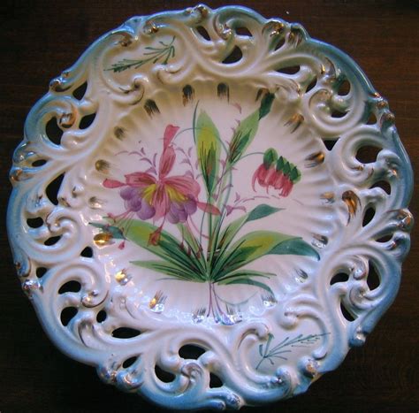 Choose an assortment of all white plates and platters in different sizes and shapes; Vintage Decorative Plate - Aqua Pierced Purple Flower Gold Leaf Handpainted in Italy ...
