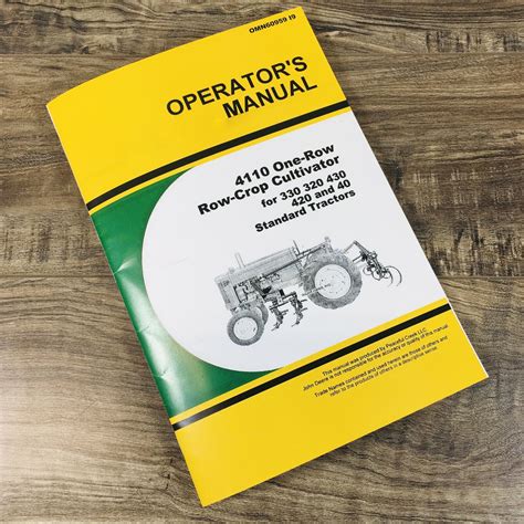 OPERATORS MANUAL FOR JOHN DEERE 4110 ONE ROW CROP CULTVATOR OWNERS BOOK