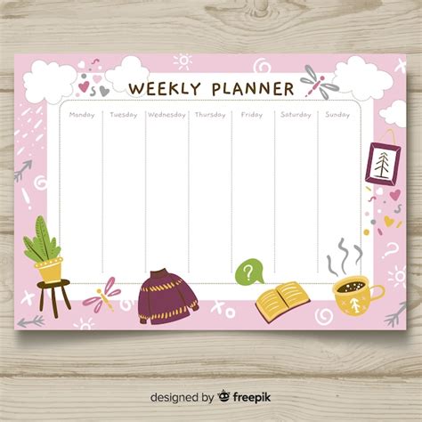 Premium Vector Lovely Hand Drawn Weekly Schedule Template