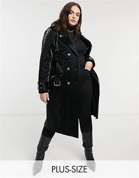 River Island Plus Quilted Faux Leather Military Jacket In Black Asos
