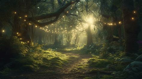 Fantasy Magical Enchanted Fairy Tale Landscape Fabulous Fairytale Garden Mysterious Background