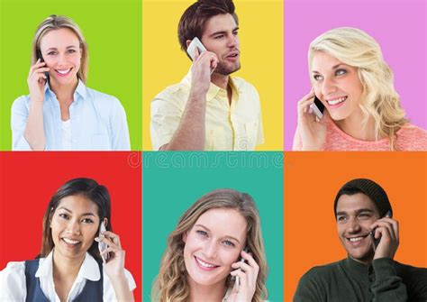 People On Phones In Colorful Square Sections Stock Image Image Of