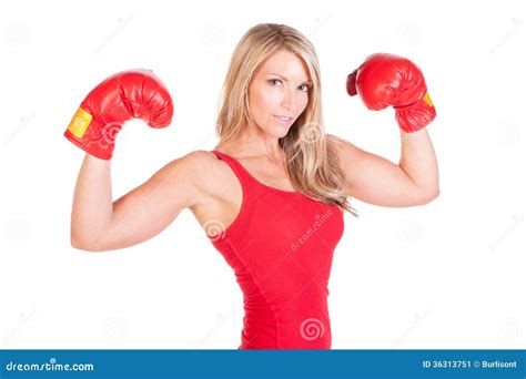 Portrait Of Pretty Young Woman Doing Boxing Exercise Stock Image