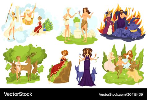 Greek Mythology Gods And Goddesses Set Cartoon Vector Image