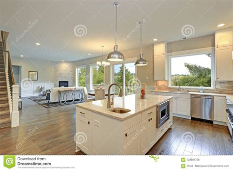 Si el espacio lo permite, una isla en una cocina pequeña puede ser una gran solución para potenciar su comodidad. Cocina Blanca De Lujo Con La Isla De Cocina Grande Foto de ...