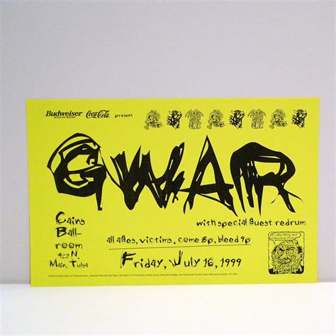 Photo music store, tulsa, tulsa county, oklahoma, united states. Gwar Poster 1999 Live Concert Tour Vintage Come and Bleed Gig Flyer Heavy Metal Band Cains ...