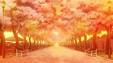 Anime Landscape Sunset At The Park Anime Background