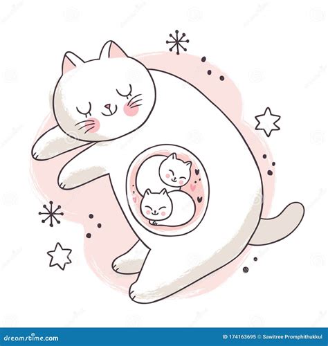 Cartoon Cute Pregnant Mother And Baby Cats Vector Stock Illustration