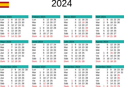 Año 2024 Calendario En Español Con España Días Festivos 22873510 Vector