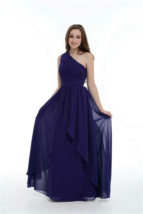 Royal Blue Bridesmaid Dress One Shoulder Floor Length Chiffon