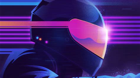 Neon Synthwave Helmet Artwork Hd Wallpaper