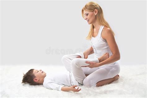 Mother And Son Do Yoga Stock Photo Image Of Attractive