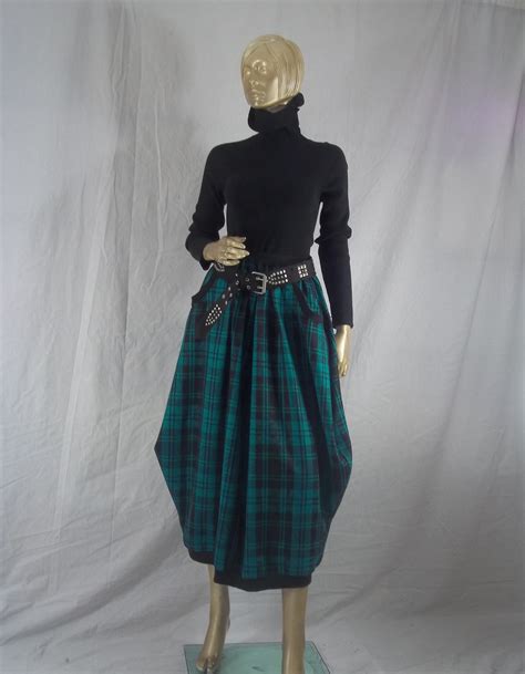 Wool Black Green Plaid Lagenlook Skirt Plus Size Maxi Etsy