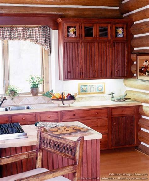 Then, you may put the refrigerator in the corner of the kitchen. Traditional Red Kitchen Cabinets #03 (Crown-Point.com, Kitchen-Design-Ideas.org) | Log home ...
