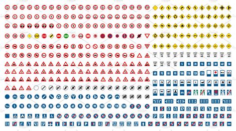 Huge Set Of International Road Signs Custom Designed Graphic Objects
