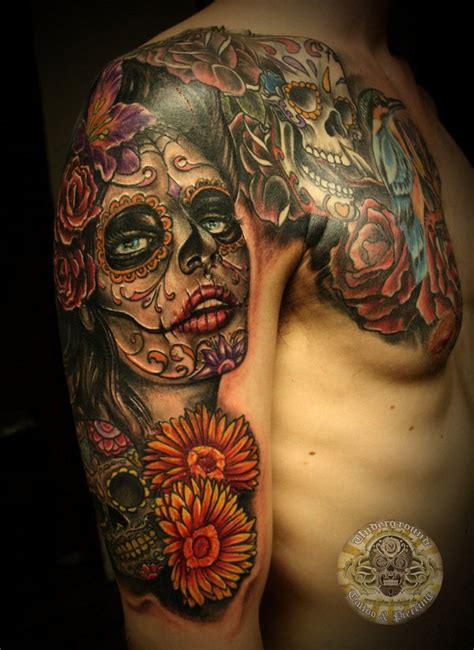 Since ancient times, the great war chiefs and other. Santa muerte with mexican sugar skulls tattoo on arm and ...