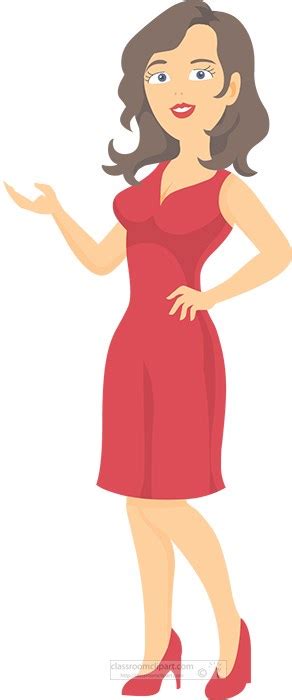 Fashion Clipart Photo Image Woman Wearing Red Dress With Hand Out
