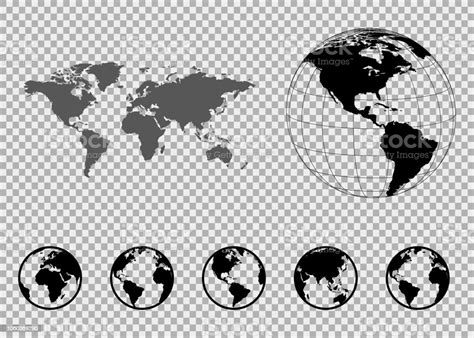 Insieme Di Globi Con Continenti Diversi E Una Mappa Della Terra