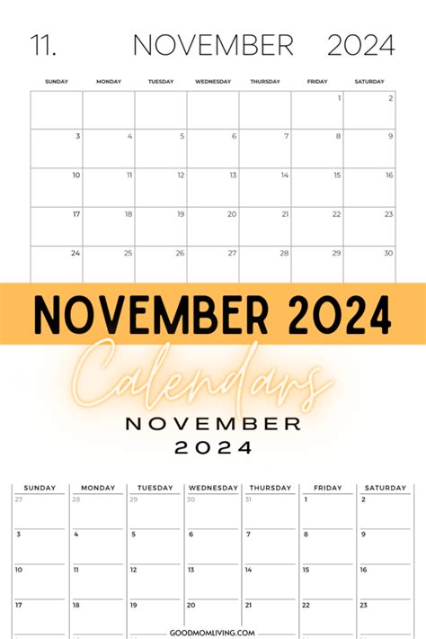 November 2024 Calendar Printable Free Calendars Good Mom Living