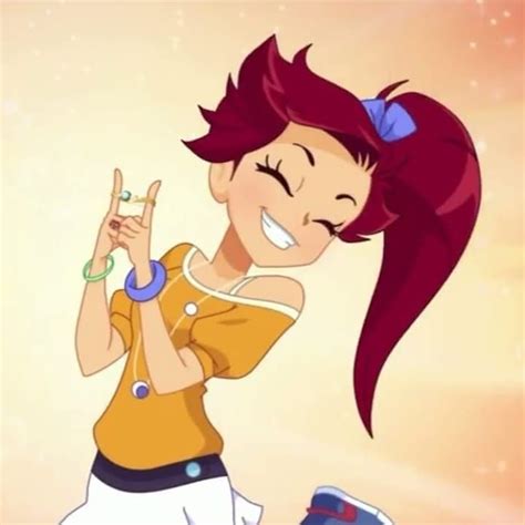 A Cartoon Character Is Smiling And Making The Peace Sign With Her Hand