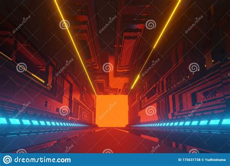 Blue Neon Light On The Tunnel Dark Backgorund Stock Illustration