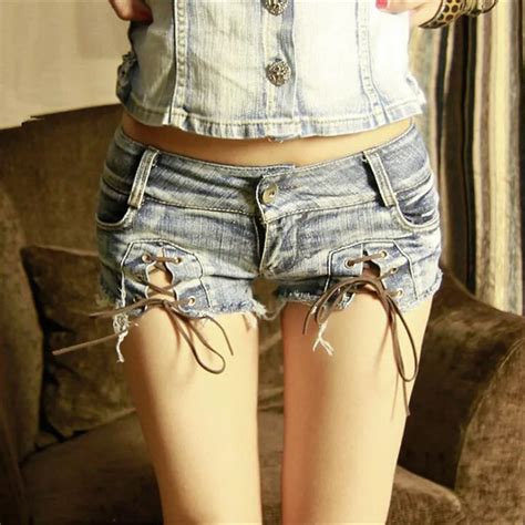 Short Feminino Fashion Sexy Low Waisted Split Ends Tie Flash Beach Resort Denim Shorts Women