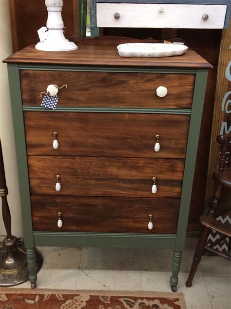 Just paint the drawer fronts to create a two tone custom piece of furniture. Vintage tall boy dresser. Sanded and stained top and ...