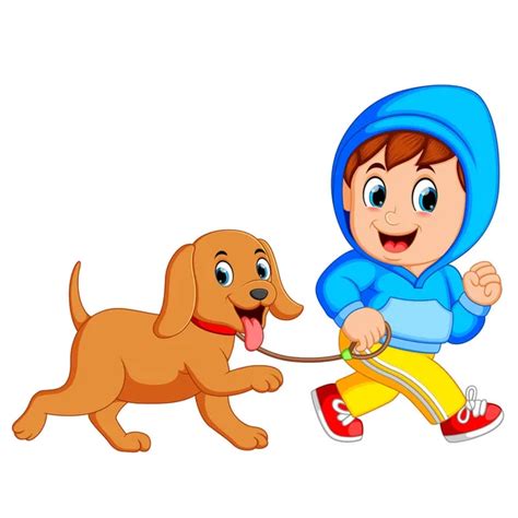 Animado Dibujo De Un Niño Con Su Perro Niño De Dibujos Animados