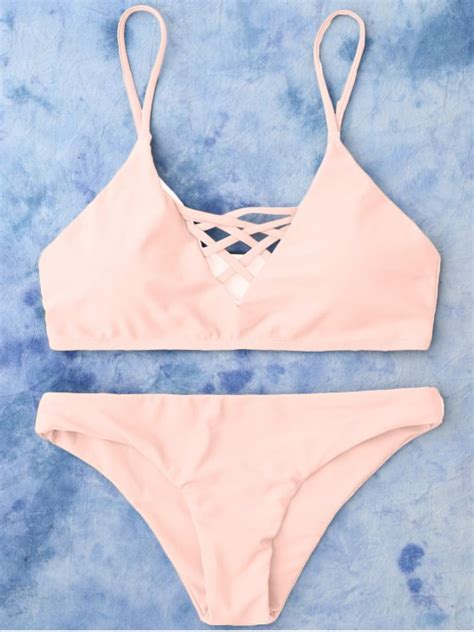 lace up bikini swimwear pink bikinis m zaful