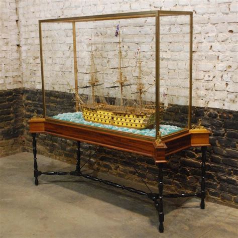 Master Built Hms Victory Scale Model Ship In Display Cabinet On Stand